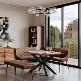 Earth Small Sheesham Wood Dining Table with Corner Bench Set - Pendle Village Furniture